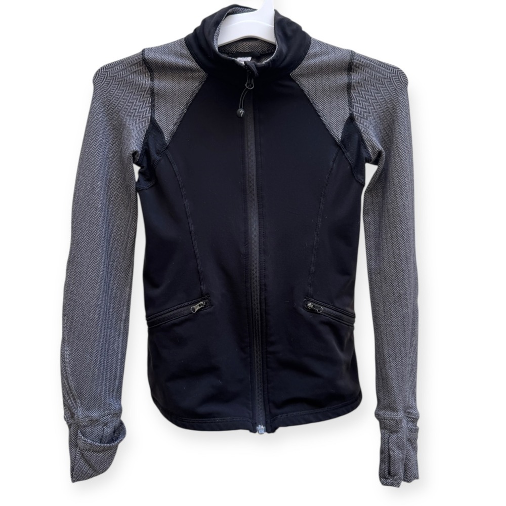 Ivivva Girls Activewear Jacket Size 10 Black Gray Herringbone Full Zip